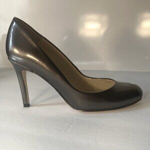 Ann Taylor SZ 5.5 slight metallic dark charcoal gray patent 3.25 heel pump
